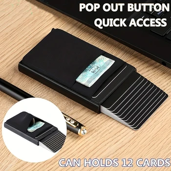 12 כרטיסי סלים אלומיניום ארנק עם גמישות הכיס האחורי זהות בעל כרטיס האשראי מיני RFID הארנק אוטומטי Pop Up הבנק במקרה כרטיס