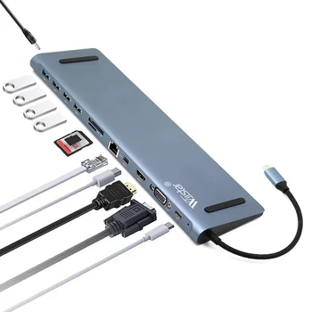 USB C רכזת סוג C 12 1 USB 3.0 HDMI 4K RJ45 מתאם מיקרו SD TF קורא כרטיסים רכזת מסוג-c משטרת יציאת רשת Ethernet ומציג