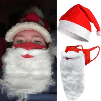 2022 כובע חג המולד 3D סנטה קלאוס זקן מסכות למבוגרים ילדים בפלאש לעבות חמים כובע חג המולד שמח חג המולד מסיבת פסטיבל אספקה