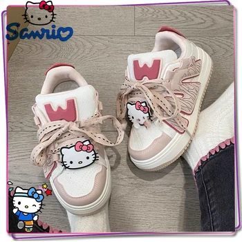 Sanrio הלו קיטי נשים נעלי ספורט Y2K קריקטורה המדבקה זוג נעלי העקב עבה נעלי ספורט רב-תכליתי 2023 אופנה חדשה נעלי ספורט מתנה