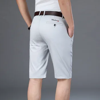 6 צבע של גברים מזדמנים מכנסיים קצרים 2023 קיץ חדש ישר אלסטי עסקי אופנה דק מכנסיים קצרים זכר מותג חאקי בז ' שחור צי