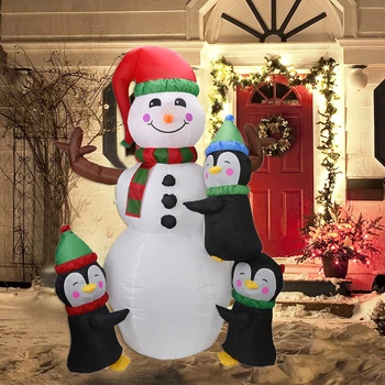 6ft גובה חג המולד מתנפחים שלג, פינגווינים עם צבעוני מסתובב אורות Led לפוצץ חיצונית בחצר קישוט צעצועים לילדים
