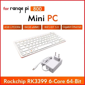 עבור תפוז פאי 800 מיני מקלדת מחשב+כבל חשמל ערכת Rockchip RK3399 4GB RAM+64GB EMMC 4K HD אלחוטית Wifi+מקלדת האיחוד האירופי Plug