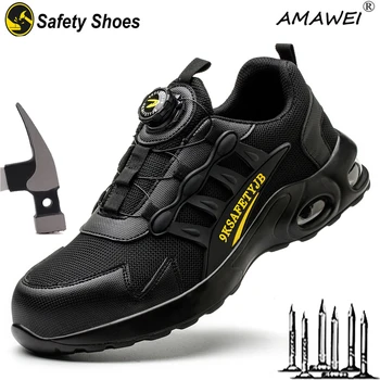 AMAWEI עובד ביטחון מגפי גברים, נשים, עבודה קלה לנשימה נעלי ספורט פלדה נעלי אצבע ידית לשרוך נעלי בטיחות ניקוב-הוכחה