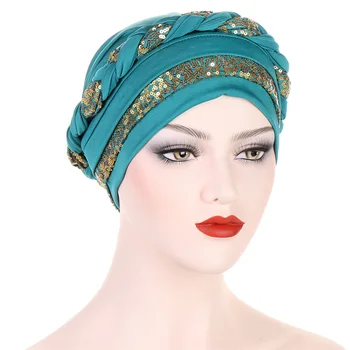 הודו נשים מוסלמיות חיג ' אב כובע סרטן כימותרפיה כובע צמה נצנצים טורבן האסלאמית ראש לעטוף הגברת ביני בונט נשירת שיער כיסוי