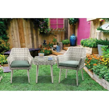 חיצונית, ריהוט גן Tashay פטיו ביסטרו סט (3Pc) ירוק בד & בז ' נצרים 1 שולחן+2 הכסא[US-מניות]