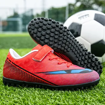 חיצונית Red HOOK&LOOP כדורגל של ילדים ספורט נעלי Non-להחליק ילד ילדה כדורגל Futsal נעלי ספורט האור ילדים כדורגל נעלי אימון