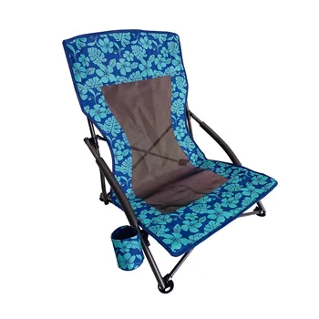 מתקפל החוף הכיסא W/ מחזיק כוסות & שקית אחסון, 275 פאונד. קיבולת (פרח כחול)