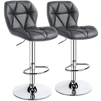 אלדן עיצוב מודרני מתכוונן דמוי עור המסתובב כסא בר גידם, 2pcs, אפור