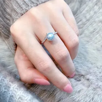 אופנה טבעי מים מתוקים פרל טבעת כסף S925 מכתב V פשוטה טבעת מתכווננת עם איכות גבוהה טבעת הנישואין עבור נשים