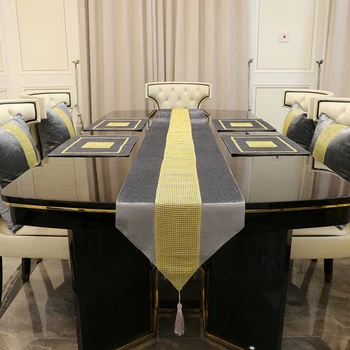 זהב אבני חן שולחן ראנר יוקרתי מזויף פלנל יהלום שולחן רצים מחצלת מקרה כרית הביתה לארוחה קישוט