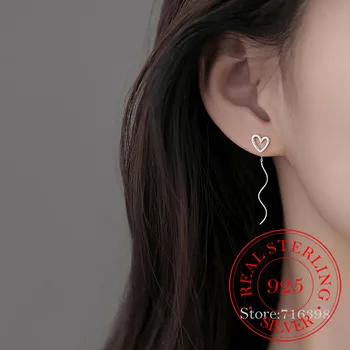 מקורי 925 כסף סטרלינג ציצית שרשרת ארוכה האוזן קו אוהבת עגילי לב לנשים 2023 קוריאנית תכשיטים יפים Aretes דה Mujer