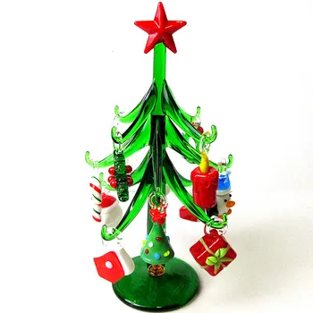 עבודת יד זכוכית מוראנו (Murano) מלאכות פסלוני עץ חג המולד קישוטים עיצוב הבית סימולציה עץ חג המולד עם 12 תליון אביזרים