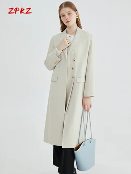 ZPKZ מזג זמן חופשי בלייזר נשים מעיל סתיו חדש במקום העבודה אופנה אלגנטית כפול Placket ארוך שרוולים מעיל