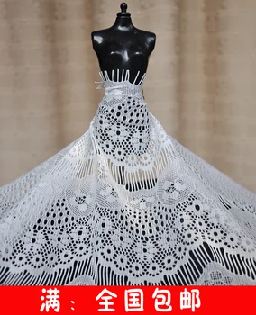 משלוח חינם ריסים רכים לבן תחרה שחורה עיבוי בד תחרה שיפון חצאית שמלת החתונה 150cm DIY בגדים ואביזרים