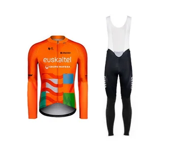 החורף גיזת תרמית 2023 Euskaltel צוות כתום רכיבה על אופניים ג ' רזי שרוול ארוך אופניים בגדים עם סינר מכנסיים יוקרתי Ciclismo