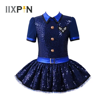 ילדים בנות השוטרת תחפושות קוספליי שרוול קצר פאייטים רשת חצאית בגד גוף שמלה שמלת ריקוד לבלט עבור תפקיד ביצועי משחק