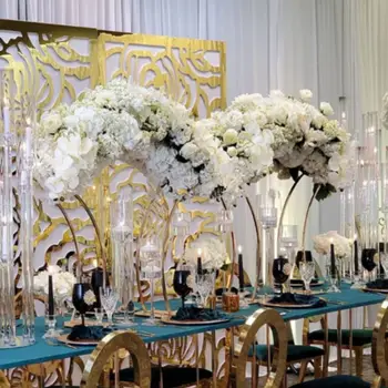 האופנה היוקרתי גרנד-אירוע גדול פרח קשת אביזרים מתלה הנוצץ זהב מתכת לעמוד החתונה שולחן מרכזי יום הולדת הבמה תפאורות
