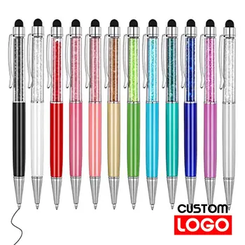 50pcs/Lot קריסטל מתכת עט כדורי אופנה יצירתי עט מגע לכתיבה נייר מכתבים למשרד ספר מתנה חינם סמל מותאם אישית